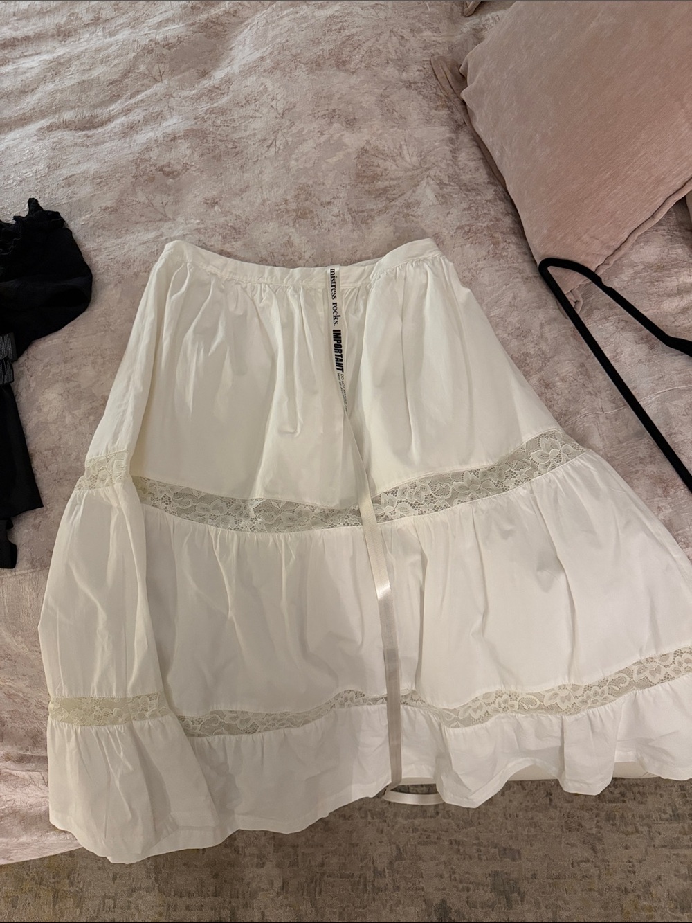 Women's White Lace-Trim Tiered A-Line Skirt